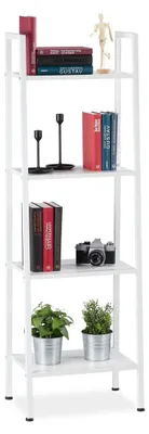 Produktbild von Leiterregal Bücherregal Standregal - 4 Etagen - Weiß - 136 x 44 x 31,5 cm - Mit Ablagen