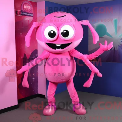 Immagine prodotto di Personaggio mascotte REDBROKOLY di un ragno rosa vestito con tuta e fascia da smoking