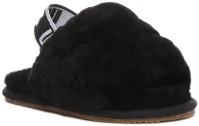 Produktbild von Ugg Fluff Yeah Kleinkinder Schafsfell-Rutschsandale in Schwarz mit elastischem Rücken (22, Schwarz)
