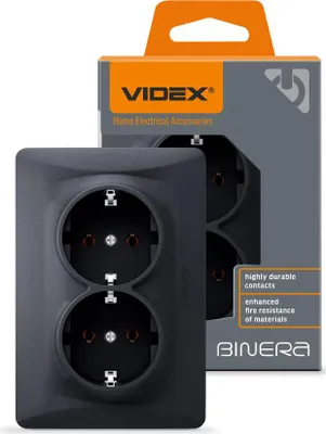 Produktbild von Videx Binera Typ F Doppel 16A schwarz und graphit Unterputz-Schukodose