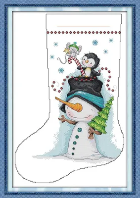 Kreuzstich-Set Weihnachtsstrumpf Schneemann, 14 CT, DIY, für Erwachsene