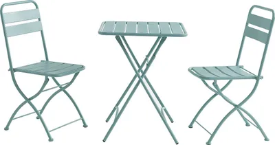 Produktbild von Set aus klappbaren Gartenmöbeln aus Metall – Tisch mit einer Breite von 60 cm und 2 Klappstühlen – Mandelgrün – MIRMANDE der Marke MYLIA