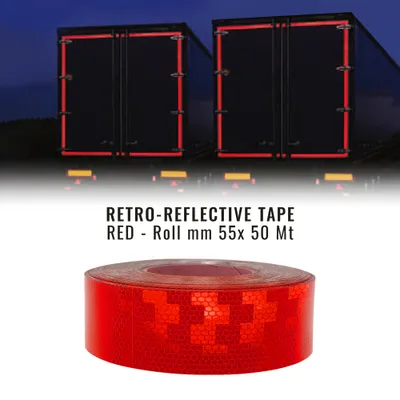 Image de Bandes réfléchissantes Homologuées ECE ONU 104, rouge, 55 x 50 Mt