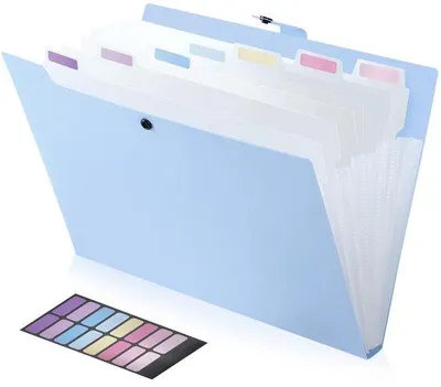 Obrázok produktu pre Plastová zložka formátu A4 s 8 priehradkami, indexom pre zložky, pevným označením, modrá plastová zložka
