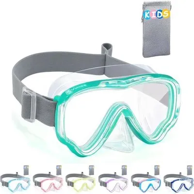 Produktbild von Vvinca Taucherbrille Kinder mit stoffband, Schwimmbrille Kinder für Jahre Jungen Mädchen,Schnorchelmaske 180° Panorama Anti-Leck Tauchmaske Kinder für 3-13 Jahr