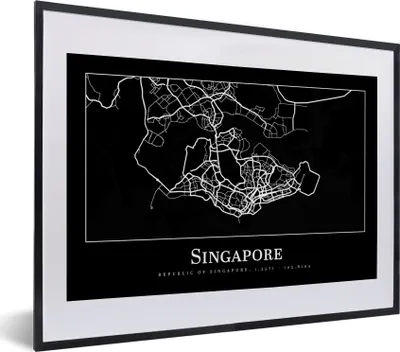 Produktbild von MuchoWow® Gerahmtes Poster Singapur - Karte - Stadtplan 40x30 cm - Poster mit Schwarzem Bilderrahmen Wandposter Rahmen Foto Bilder - Bilderrahmen - Poster im Rahmen