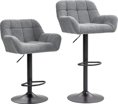 Produktbild von Barhocker 2er-Set Retro-Design höhenverstellbar Fleece-Optik Grau + Schwarz