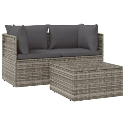 Produktbild von vidaXL 3-tlg. Garten-Lounge-Set mit Kissen Grau Poly Rattan