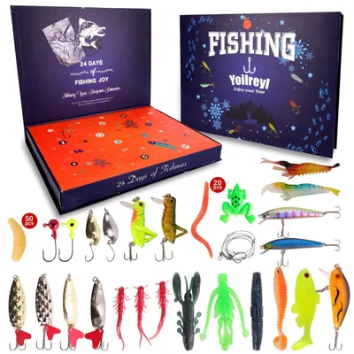 Image de Calendrier de l'Avent Angel 2026 pour hommes, avec 24 boîtes contenant un ensemble d'appâts pour la pêche. Idée cadeau de Noël pour les pêcheurs