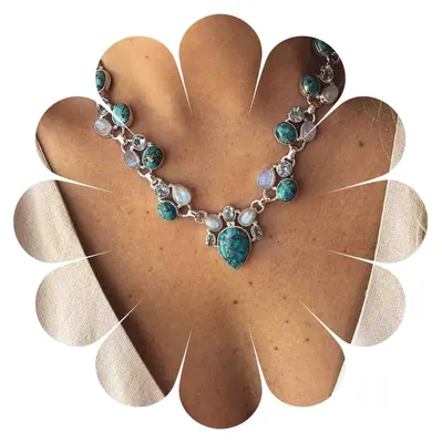Produktbild von Yheakne Böhmische Silber Mondstein Opal Teardrop Vintage Halskette für Frauen un