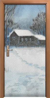Produktbild von Türposter 90x200 cm Türaufkleber Türtapete Türfolie Klebefolie Malerei Winter Schnee Hütte Bäume