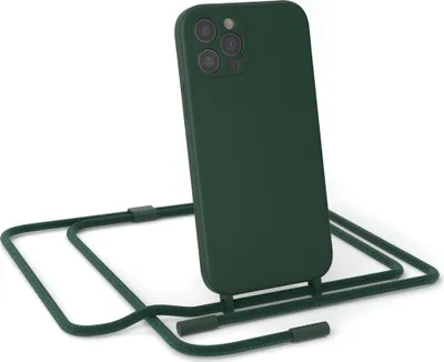 Produktbild von EAZY CASE Handykette Silikon Premium kompatibel mit Apple iPhone 12 Pro Handyhülle mit Umhängeband, Handykordel mit Schutzhülle, Silikonhülle, Hülle mit Band, Kette für Smartphone, Grün