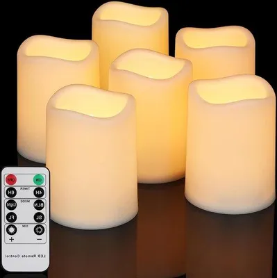Obrázek produktu pro Vodotěsná LED světla pro venkovní použití – 6 kusů s časovačem a dálkovým ovládáním – bezplamenné svíčky – teplá bílá – průměr 75 x 10 cm