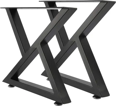 Produktbild von 2er-Set Metall Tischbeine für Schwerlast, Industrielle Stahl Bankbeine in Schwarz (H40xW45cm-X-Form)