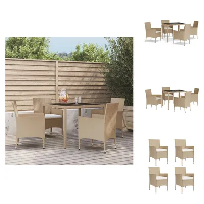 Produktbild von vidaXL 5-tlg. Garten-Essgruppe mit Kissen Beige Poly Rattan -  Gartenmöbel-Sets