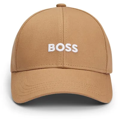 Imagen del producto de Gorra de tela para hombre BOSS con logotipo central prominente, color camel, talla única