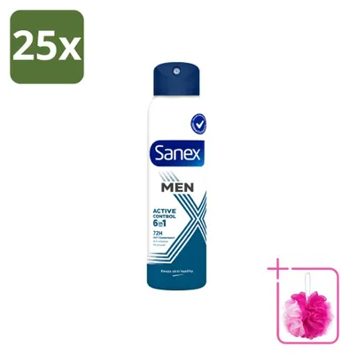 Imagen del producto de 25 unidades de desodorante en spray Sanex Men, protección activa de 72 horas, 200 ml. Pack económico