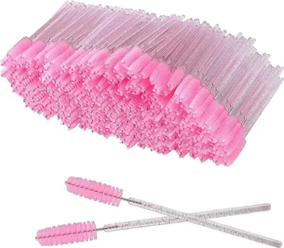 Produktbild von Einweg Wimpern Bürstchen, Rosa Mascara Bürstchen, 100 Stück Wimpernbürste für Wimpernverlängerung