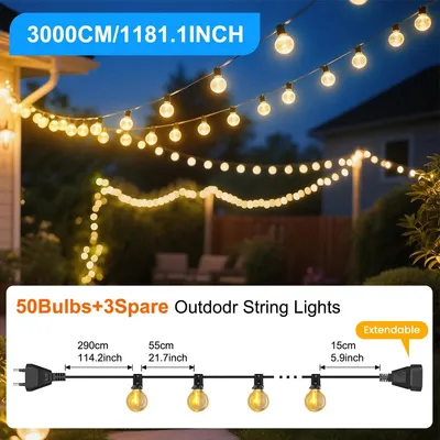 Imagen del producto de Guirnalda de luces LED - Iluminación exterior G40 - 30 metros - 50 bombillas - IP44 - 220 V - Bombillas esféricas