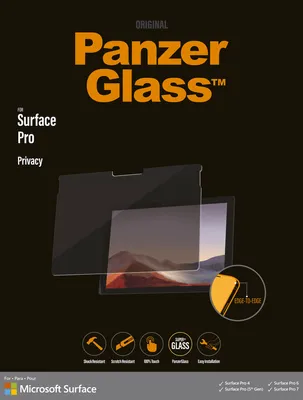 Obrázek produktu pro PanzerGlass ® Microsoft Surface Pro 4 | Pro 5. Gen | Pro 6 | Pro 7 - Privacy | Screen Protector Glass, Microsoft, Microsoft - Surface Pro 5 Gen., Microsoft - Surface Pro 6 Gen., Microsoft - Surface Pro 7 Gen.,..., Aplikace nasucho, Odolné proti poškrábání, Odolný proti nárazům, Antibakteriální, Průhledná, 1 kusů