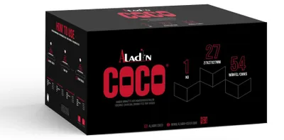 Zdjęcie produktu dla Aladin 1 kg, 27 sztuk, węgiel drzewny do grilla BBQ z łupin orzechów kokosowych