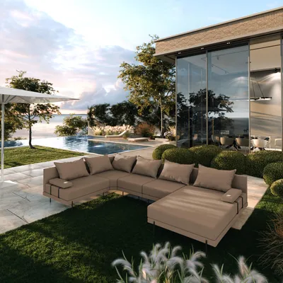 Produktbild von TRADA Gartenecksofa Bahama XL Beige Links 370x175 cm Gartenmöbel set Wasserabweisend Stoff