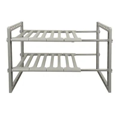 Produktbild von Schuhregal mit 2 Ebenen Schuhständer Schuhablage multifunktionales Aufbewahrungsregal 38x26x(38-70)cm Grau
