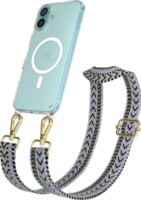 Produktbild von EAZY CASE - Handykette mit MagSafe Hülle für Apple iPhone 16 Plus, Handyband ZigZag Style,Karabiner Gold, Umhängeband in Lila