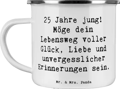 Produktbild von Mr. & Mrs. Panda Pott Spruch 25. Geburtstag Glück - Weiß - Geschenk, becher emaille, Tasse, Meilenstein, Happy Birthday, Liebe, Party, Feier, Teetasse, Vierteljahrhundert