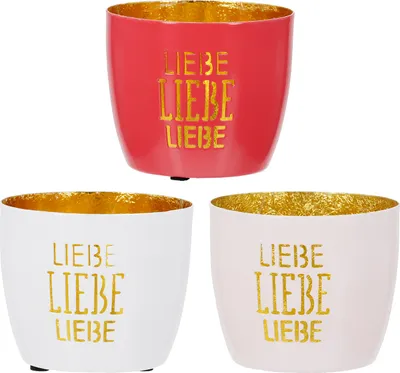 Image de Gilde Windlicht, "Liebe", Spruch, Metall, rosa, rot, weiß, VE 9, 3 Stück wie abgebildet,, H. 8 cm, D. 10 cm 58315