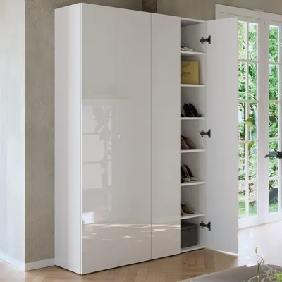 Image de Spessa - Meuble à chaussures, 126x35x186h cm Blanc Brillant, 42 Paires, Italie