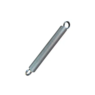 A metal spring with loops on both ends, isolated on a white background.