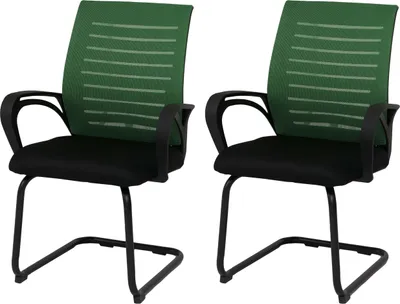 Immagine prodotto di Set di 2 sedie da conferenza HWC-K51, sedie per visitatori con struttura a slitta, tessuto (250 g/m²)  ~ verde, telaio nero