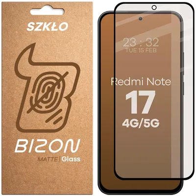 Produktbild von Mattes Hartglas für Xiaomi Redmi Note 17 4G/5G, Bizon Glass Matte, Schwarzer Rahmen