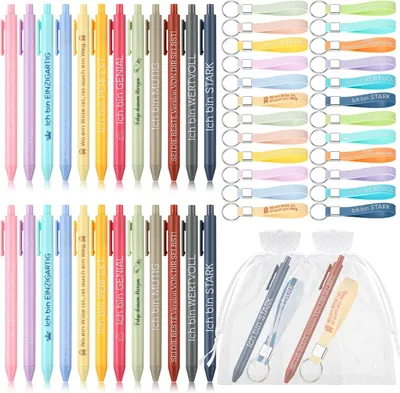Productafbeelding van 24 inspirerende balpennen 24 siliconen sleutelhangers - Set van 24 - Set Bedankcadeaus