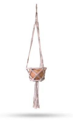 Productafbeelding van Macramé plantenpotje, klein - Beis - Diameter: 16 cm