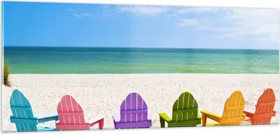 Produktbild von Bilder auf glas - Sunbed ufer florida Sommer - 100x40cm - Glasbilder - Wandbilder - Kunstdruck - zum Aufhängen bereit - Wanddekoration aus Glas - Glas Bilder - Wandbild auf Glas - GAB100x40-3160