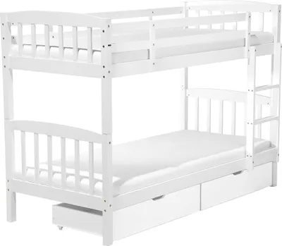 Produktbild von BELIANI Hochbett Weiß Kiefernholz 90 x 200 cm Etagenbett mit Leiter 2 Lattenrosten und 2 Schubladen Modern Schlafzimmer Ausstattung