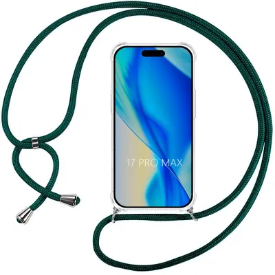Image de Coque pour iPhone 17 Pro Max, Silicone Protection Renforcée Antichoc avec Cordon Vert Nuit