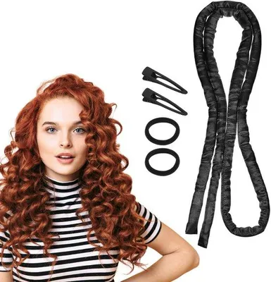 Produktbild von Unyqoos® Hitzefreies Locken-Set mit Satinband, 2 Haargummis & 2 Haarspangen – Übernacht-Locken für alle Haartypen, schonend ohne Hitze