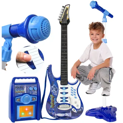 Zdjęcie produktu dla Gitara elektryczna dla dzieci wzmac. mikrofon niebieski