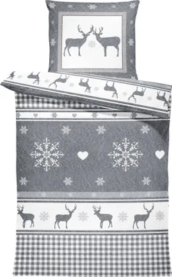 Produktbild von Winter Bettwäsche Thermo Fleece Kuschelig Warm Flausch Bettbezüge Bettwäsche-Set, Größe:2 teilig   135x200 cm, Farbe:Rentiere anthrazit
