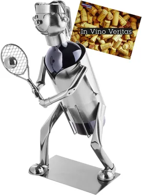 Productafbeelding van Wijnfleshouder Tennisspeler - Metalen Sculptuur Flessenstandaard voor Tennisfans