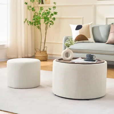 Produktbild von MODFU 2er-Set Couchtische Wohnzimmertisch mit herausnehmbarer Holzablage,Nest-Design,Beistelltisch mit verstecktem Stauraum,Sofatische & Bank,Beige