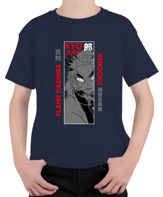 Zdjęcie produktu dla Koszulka dziecięca uni Kyojuro Rengoku Flame Hashira Kimetsu no Yaiba Anime Gift, granatowy, 128