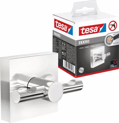 Produktbild von tesa EKKRO Handtuchhaken, verchromter Edelstahl, wandmontierbar, ohne Bohren