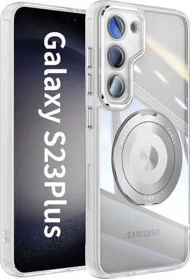 Produktbild von Handyhülle für Samsung Galaxy S23+ Transparent Militärschutz mit Magnetring Ständer und Kameraabdeckung Weiß