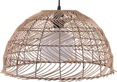 Produktbild von BELIANI Hängeleuchte Hellbraun Rattan Halbkugel Schirm mit Gitter und Korbgeflecht Glühbirnen-Optik Ethno Stil