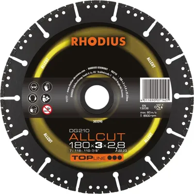 Obrázek produktu pro RHODIUS Diamantový řezný kotouč DG210 ALLCUT 180 x 3,0 x 2,8 x 22,23 TOPline