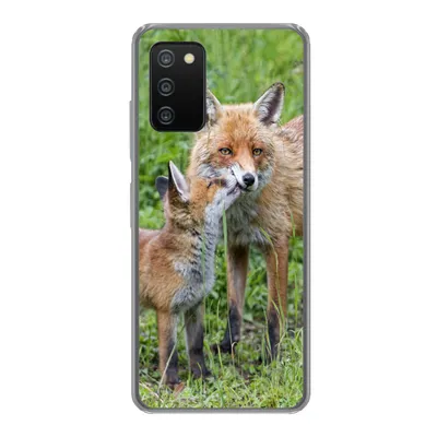 Produktbild von MuchoWow® Handyhülle Schutzhülle Hülle für Samsung Galaxy A03s Füchse - Kind - Gras Silikon Softcase Handy Hülle - Schutz